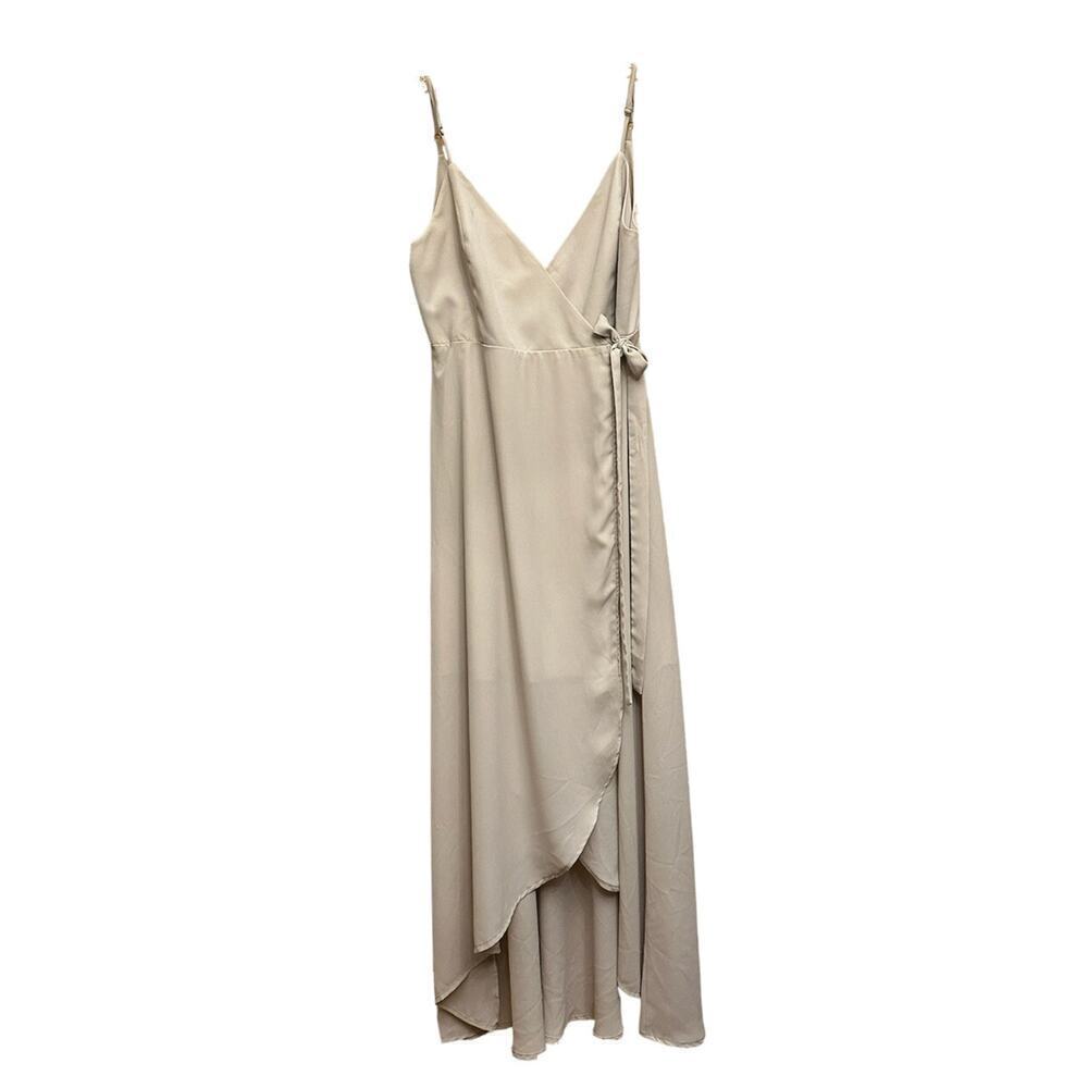 SHOW ME YOUR MUMU Dress Womens Large Mariah Wrap Dress Beige Hi-low - Picture 2 of 12